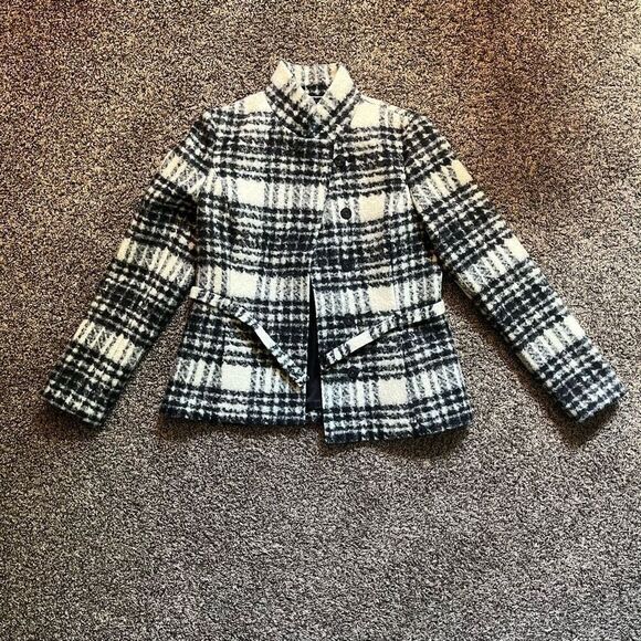 Banana‎ Republic Coat Women's Medium Black Checked 100% Wool Long Sleeve - Picture 2 of 6